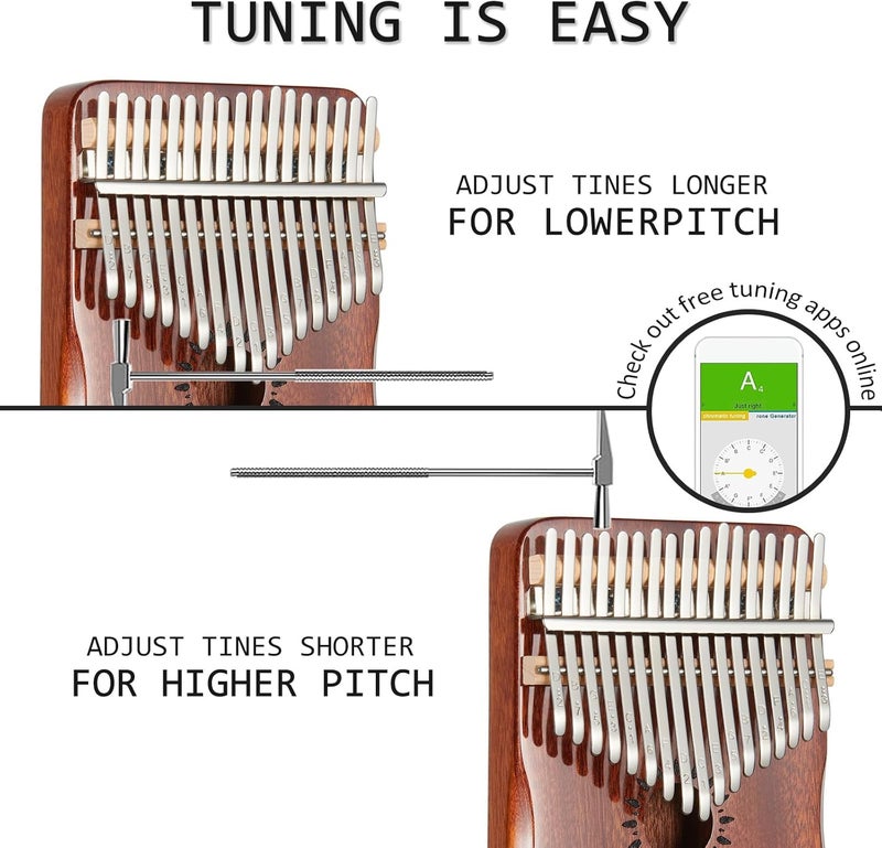 Aarvi Kalimba Thumb Piano, Portable 17 Keys Mbira Finger Piano with Tune Hammer and Study Instruction, Musical Instrument Birthday Gift for Adult Beginners & Professionals (brown) - Image 4